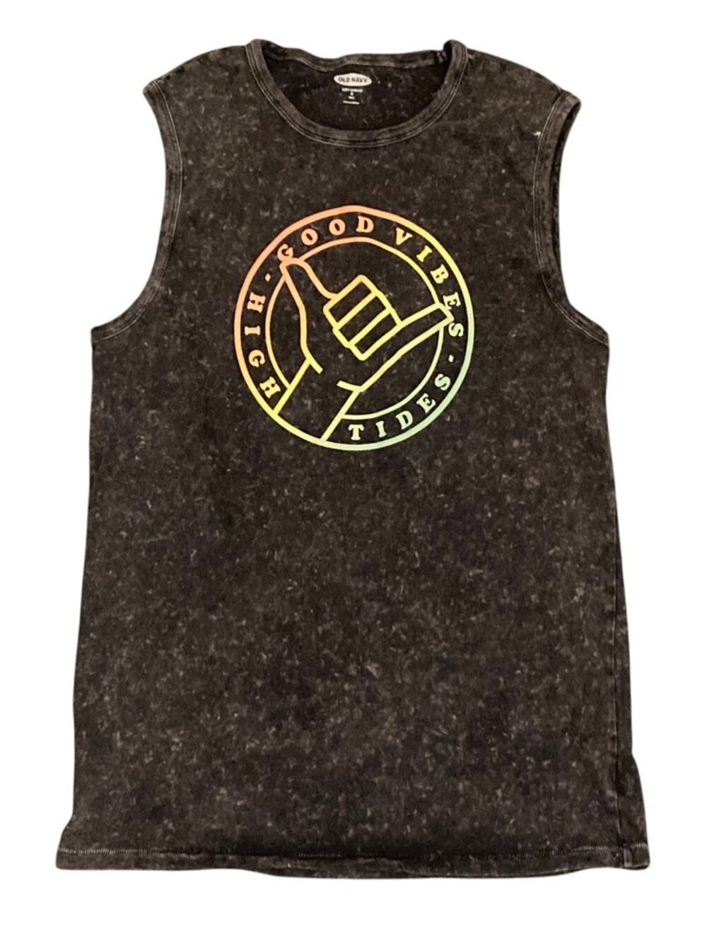 Women's OLD NAVY Graphic Tee Muscle Tank Top GOOD VIBES HIGH TIDES Medium Tall